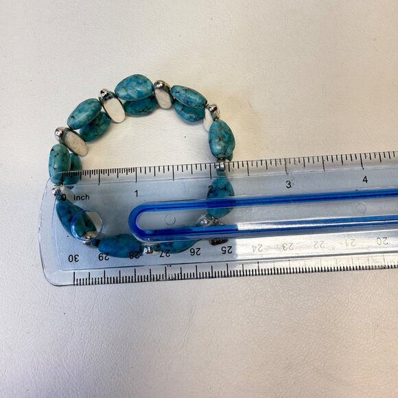 RLM Soho Turquoise Stone Stretch Bracelet Silver-Tone Robert Lee Morris - Picture 6 of 7